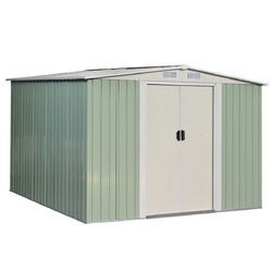 8.5 x 8.5 ft Outdoor Garden Galvanized Steel Storage Shed with Sliding Door