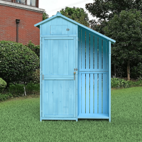 Outdoor 46.45 "x21.25"x70"H Wood Storage Shed, Garden Tool Cabinet with Waterproof Asphalt Roof, Multiple-tier Shelves, Tiffany blue