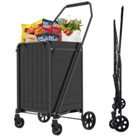 Shopping Cart With Shelf,Grocery Cart On Wheels, Foldable Utility Shopping Carts With Double Basket And 360 Rolling Swivel Wheels For Groceries L (Option: Antique black)