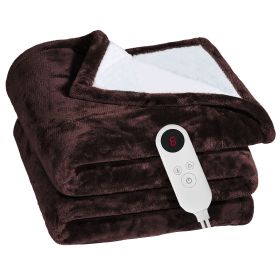 1Pc Electric Heated Flannel Throw Heated Blanket With 6 Heat Settings 1-8 Hours Auto Off Washable For Home Office Usage 59x50in (Color: coffee)