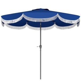 9FT Patio Umbrella,Outdoor Market Umbrella With Crank, 8 Ribs, Push Button Tilt, Vented Patio Table Umbrella For Deck Backyard Lawn, Navy Blue (Color: Navy Blue)