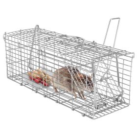1Pc Foldable Rat Trap Cage Humane Live Rodent Trap Cage Galvanized Iron Mice Mouse Control Bait Catch With Detachable L Shaped Rod (Color: Silver)