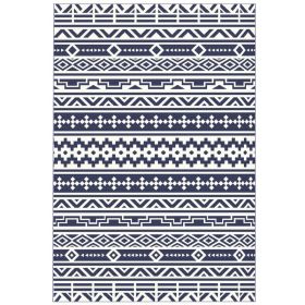 Reversible Outdoor Rug, Waterproof Plastic Straw With Carry Bag, 6 X 9, Blue  White Geometric (Color: Blue)