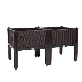 2PCS Brown Free Splicing Injection Molded Planter Box (Color: Brown)