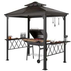 Outside Porch BBQ Cooking Pergola Canopy With 6 Hooks For Utensils And Double Venting Roof, Coffee (Color: coffee)